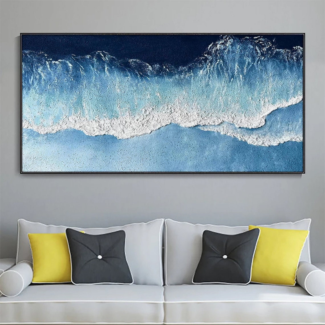 Large Ocean Oil Painting Canvas Blue Sea Landscape Painting White Wave ...