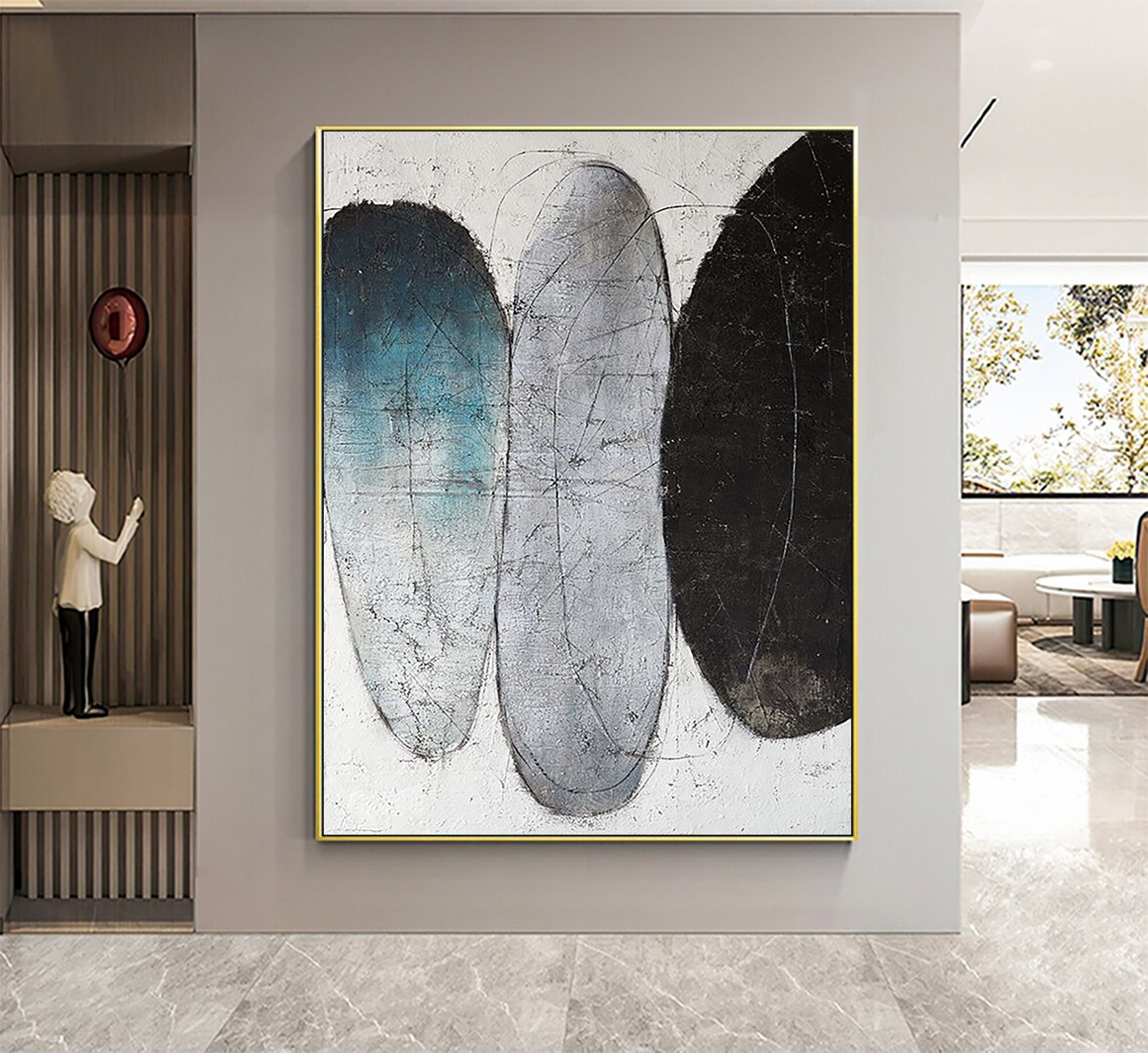 Black White Wabi Sabi Wall Art Gray White Abstract Painting on - Etsy