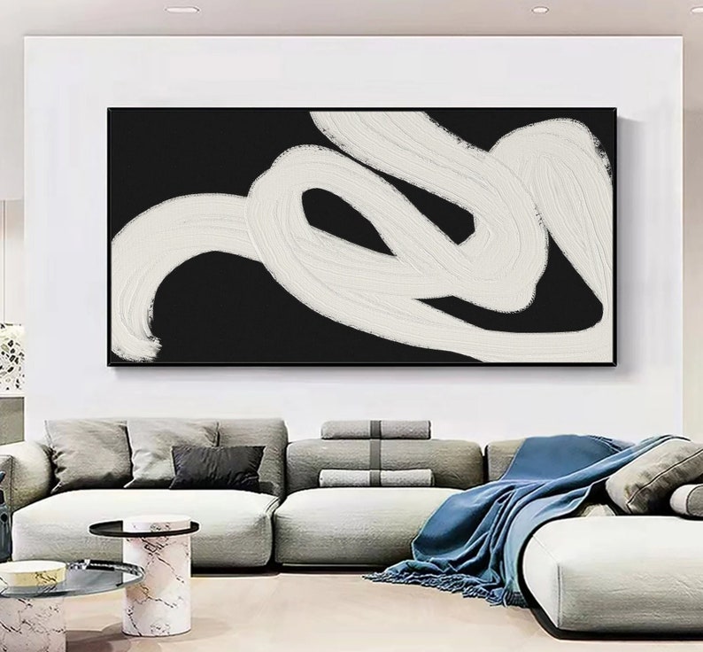 Minimalist Black White Abstract Painting on Canvas Wall Art - Etsy
