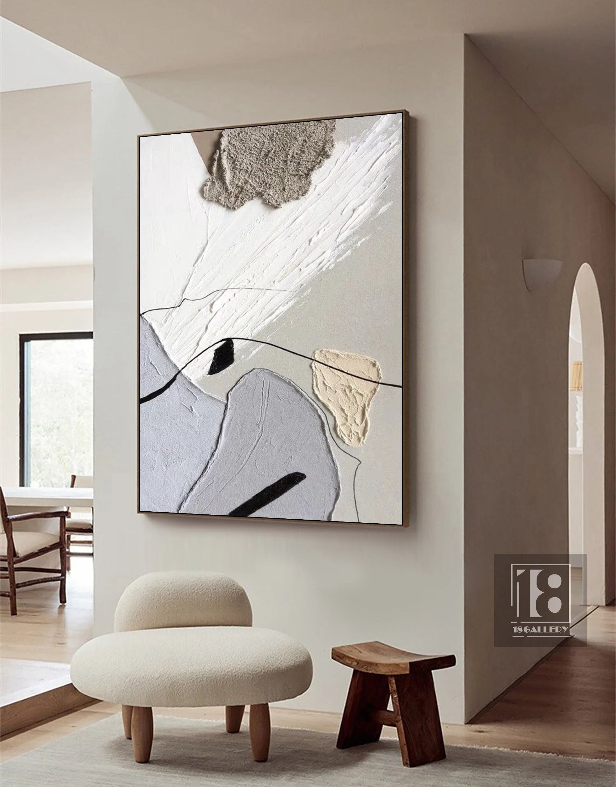 Minimalist Textured Wall Art ｜ Gray & White Abstract Painting ｜ Wabi Sabi