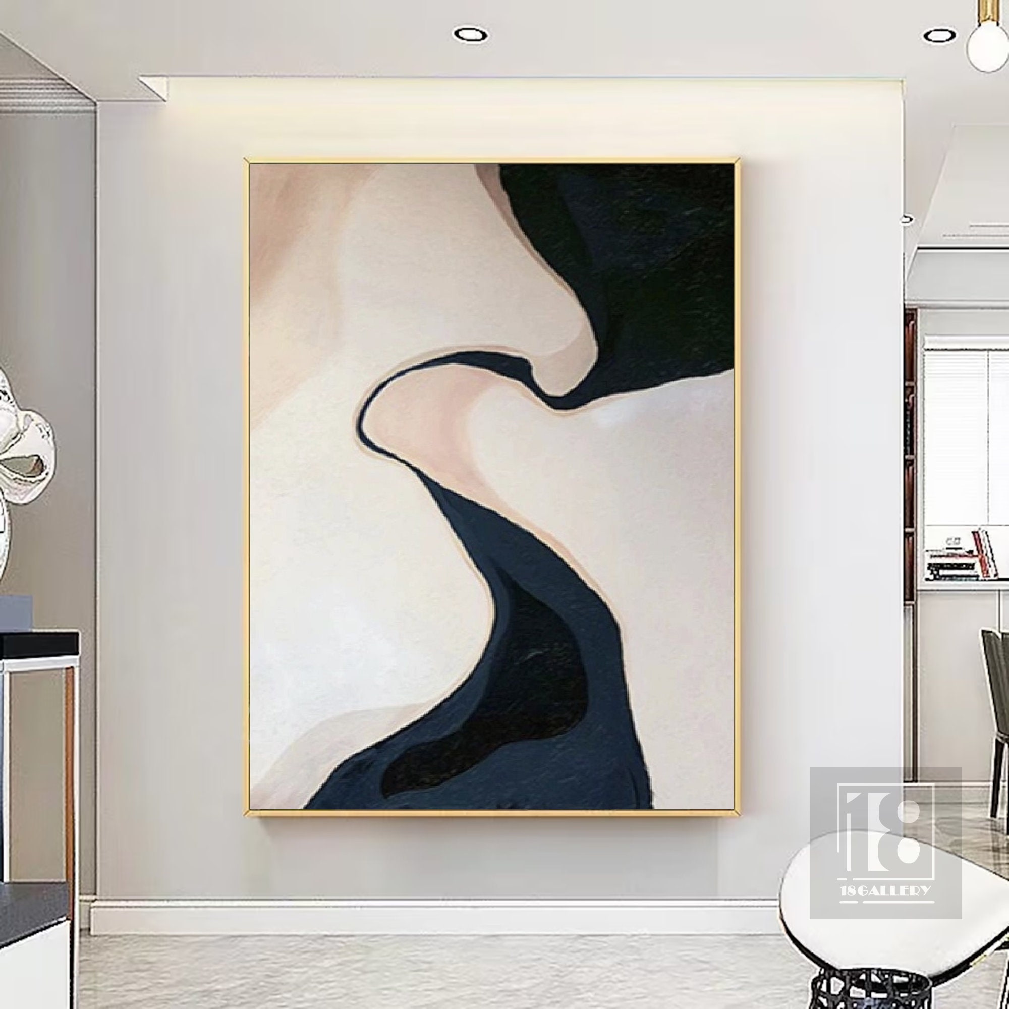 Wabi Sabi Wall Art Beige Black White Abstract Painting on Canvas Modern ...