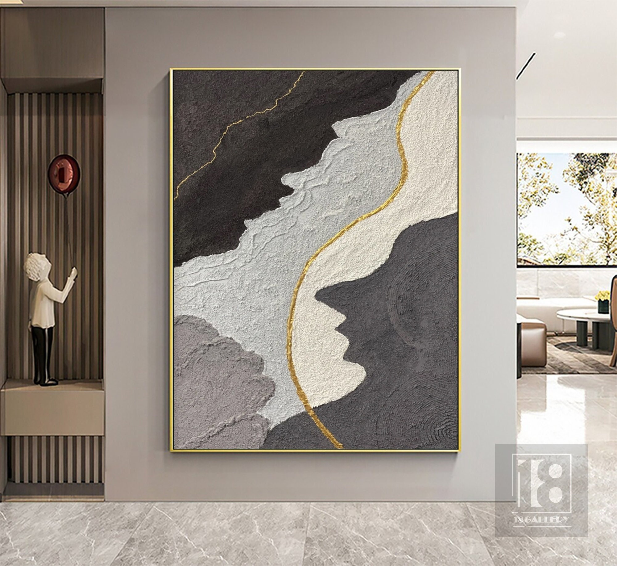 Black, White & Gray Minimalist Abstract Painting ｜ Wabi Sabi Canvas Art