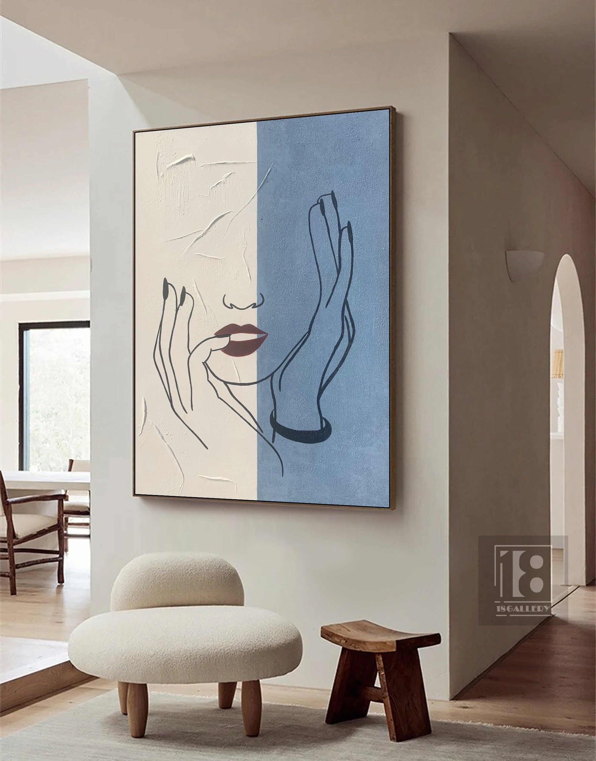 Large Figure Abstract Painting ｜ Wabi Sabi Texture ｜ Modern Line Art