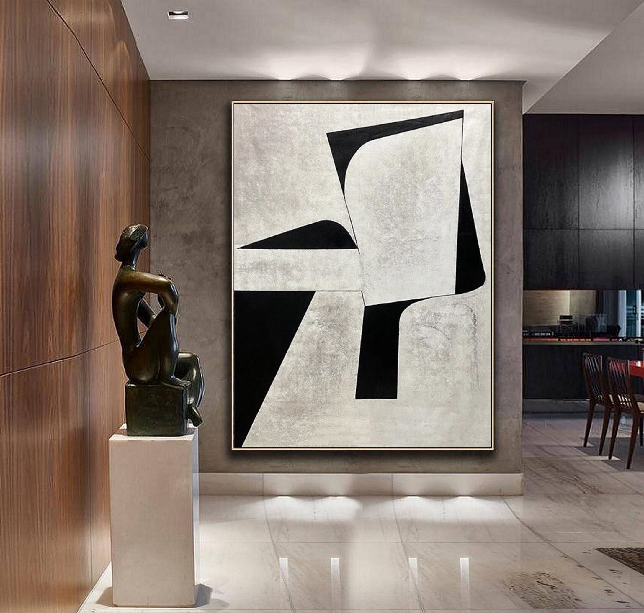 Gray and White Minimalist Wall Art - Textured Abstract Canvas for Office Decor
