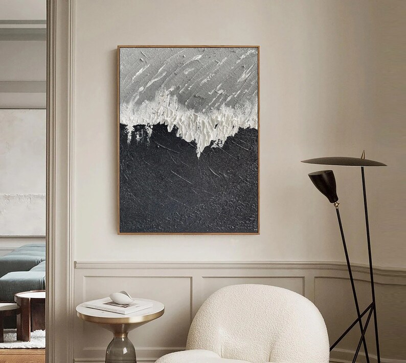 Black and White Minimalist Painting Gray White 3d Textured Wall Art ...