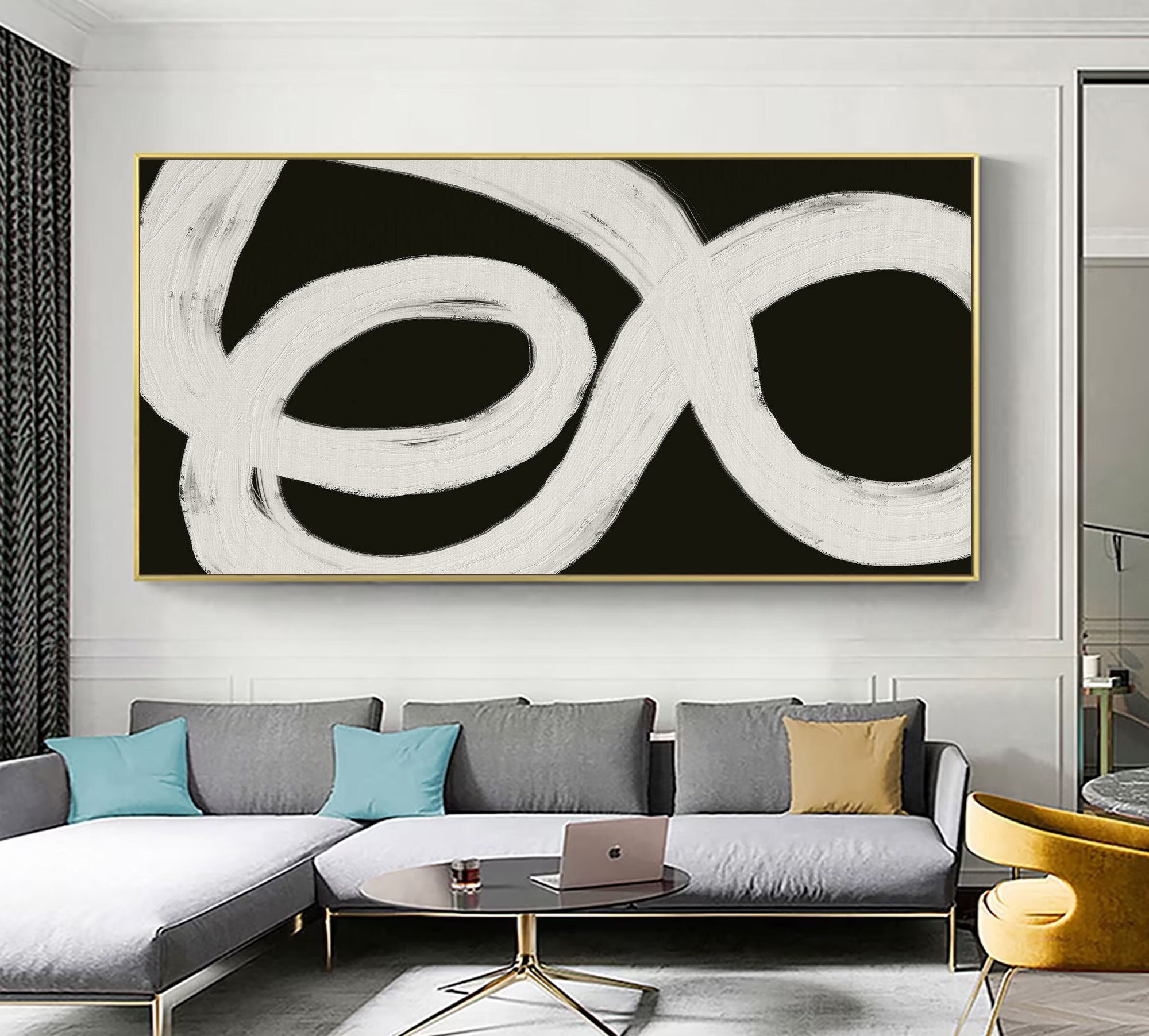Black and White Minimalist Wall Art ｜ Original Abstract Canvas Painting