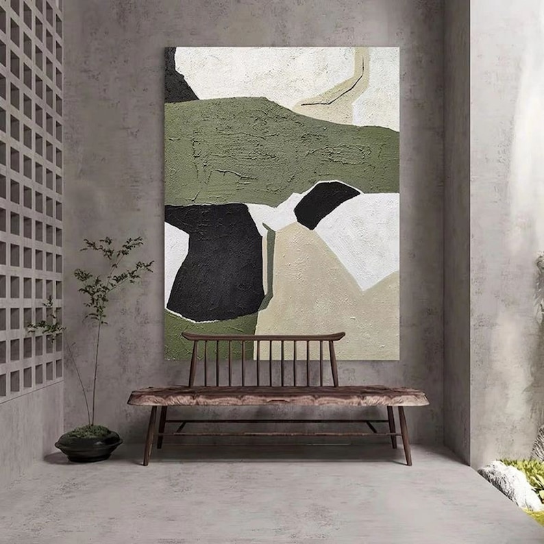 Green and White Abstract Painting on Canvas Wall Artgreen Etsy