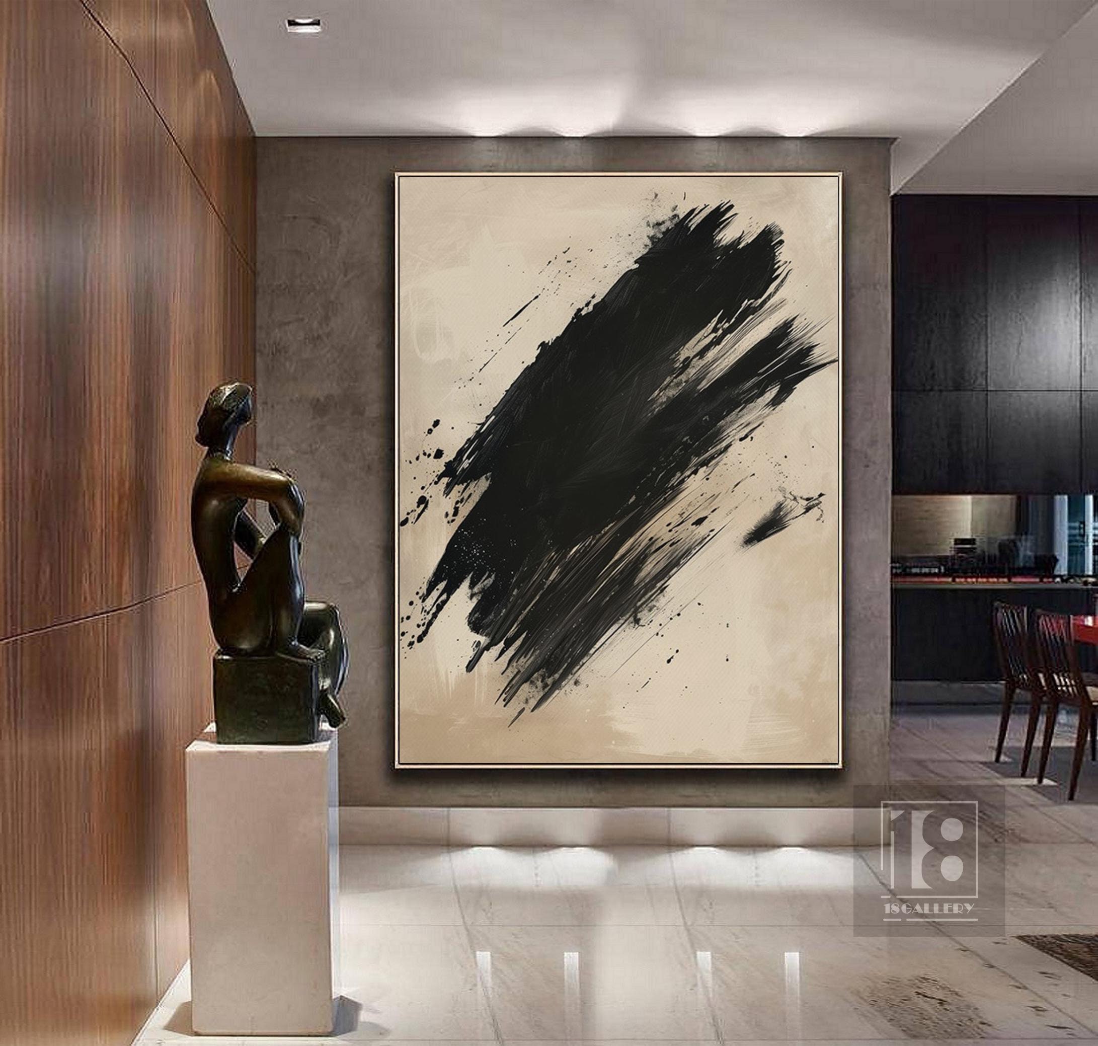 Neutral Beige & Black Abstract Painting ｜ Wabi Sabi Textured Wall Art