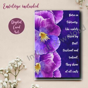 Tarjeta de cumpleaños digital / Imprimible / Tarjeta para ella / Descarga instantánea / Acuarela original / Tarjeta en blanco / Clavel / Enero / Flor de nacimiento