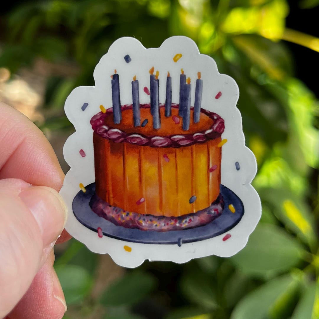 Modern Cake Sticker Birthday Cake Sticker | Die Cut Glossy Vinyl Waterproof Stickers - Etsy