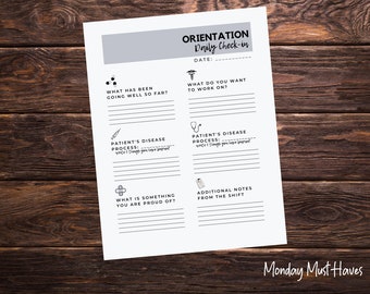 Orientation Form - New Grad Nurse  - Daily Check-in Sheet