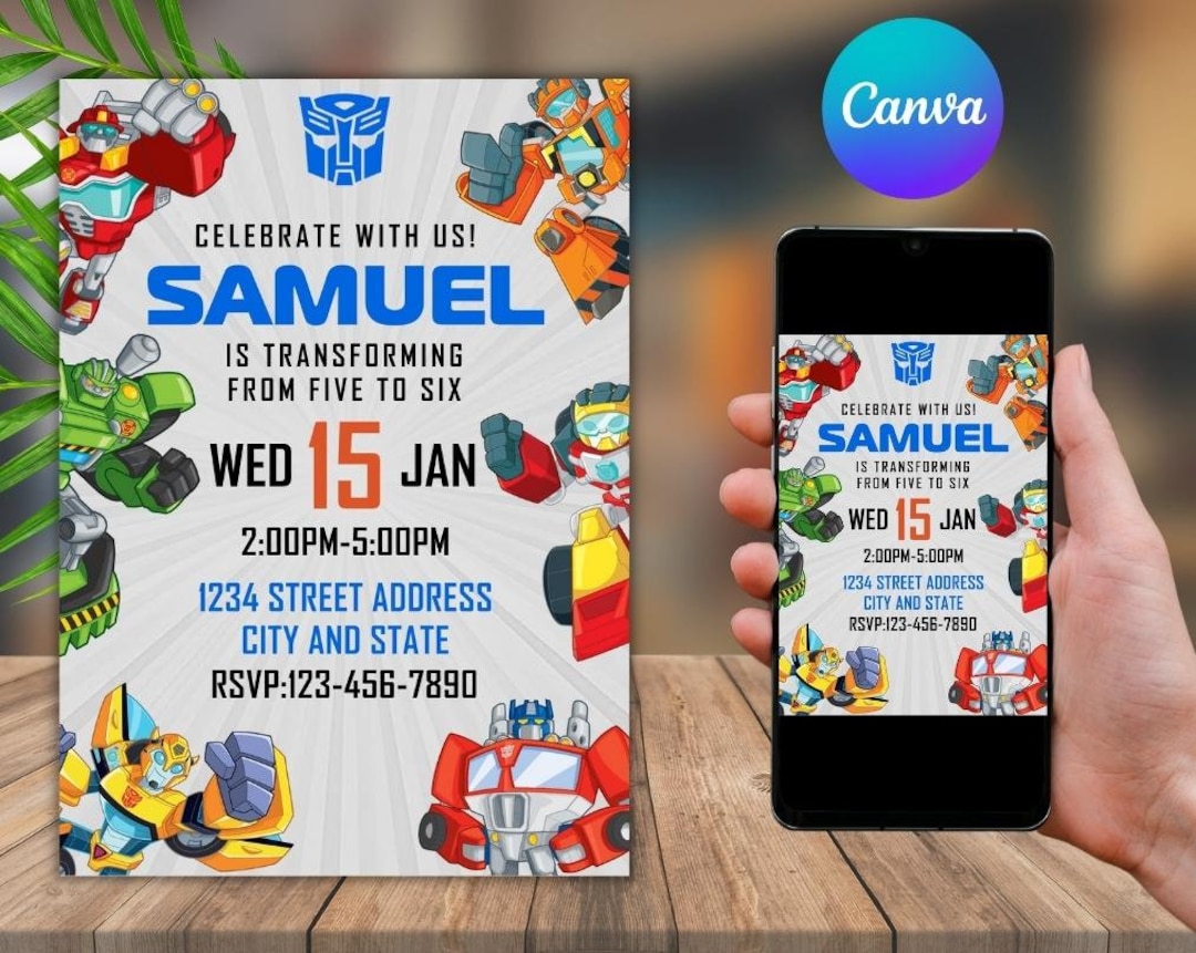Rescue Bots Transformers Birthday Invitation Template, Birthday Party ...