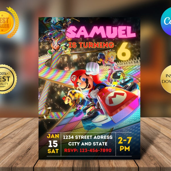 Mario Kart Birthday Invitation | Super Mario Invite | Instant Download