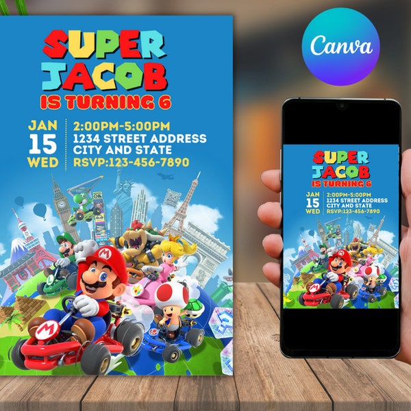 Mario Kart Birthday Invitation | Super Mario Invite | Instant Download