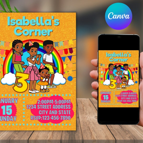 Editable Gracie's Corner Birthday Party Digital invitation, Editable Birthday Party Invitation, Gracies Corner, Kids Party Digital Invite