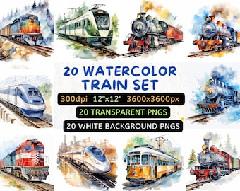 Train Clipart Kids Watercolor Trains Clipart Bundle For Teacher Transport Clip Art Steam Engine PNG Nursery Decor Vintage Train Illustration