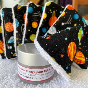 Homemade trio for baby changing... Washable wipes, penis-hat, and organic homemade cream... All organic and homemade