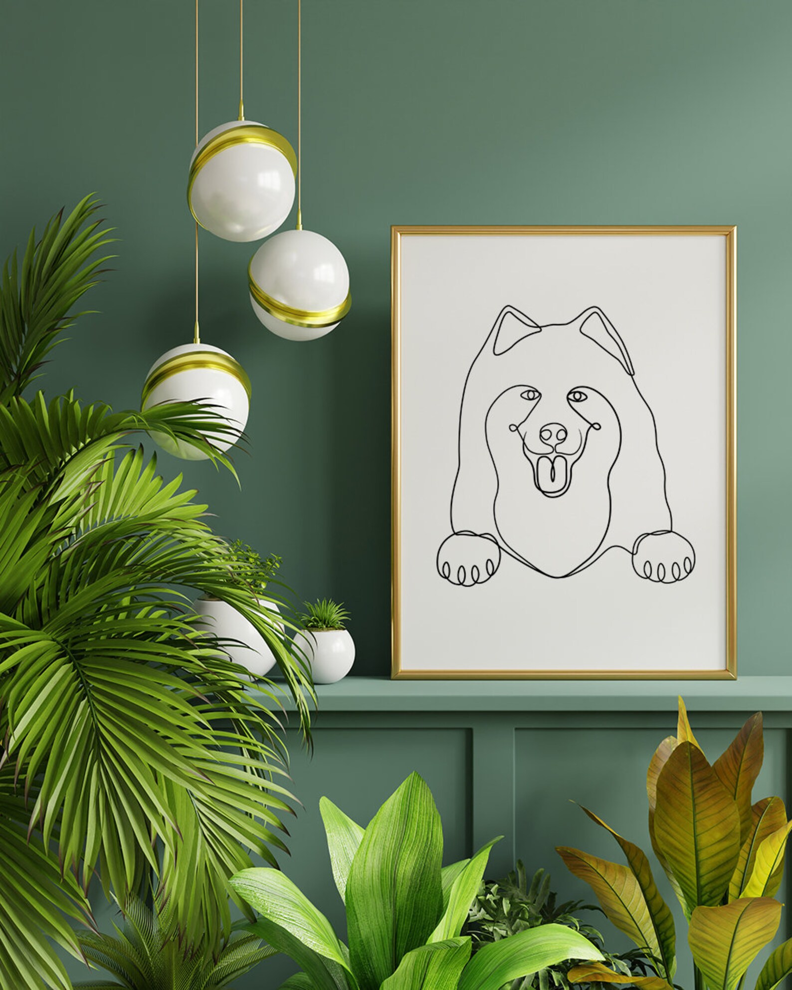 Dog Line Art Prints, Samoyed Line Art Prints, Portrait, Dog Arts ,art ...