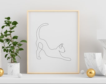 Cat stretching Line Art Prints, Cat arts ,Art Prints, cat art Wall Art, Unique Gift, Instant download, Cat art print