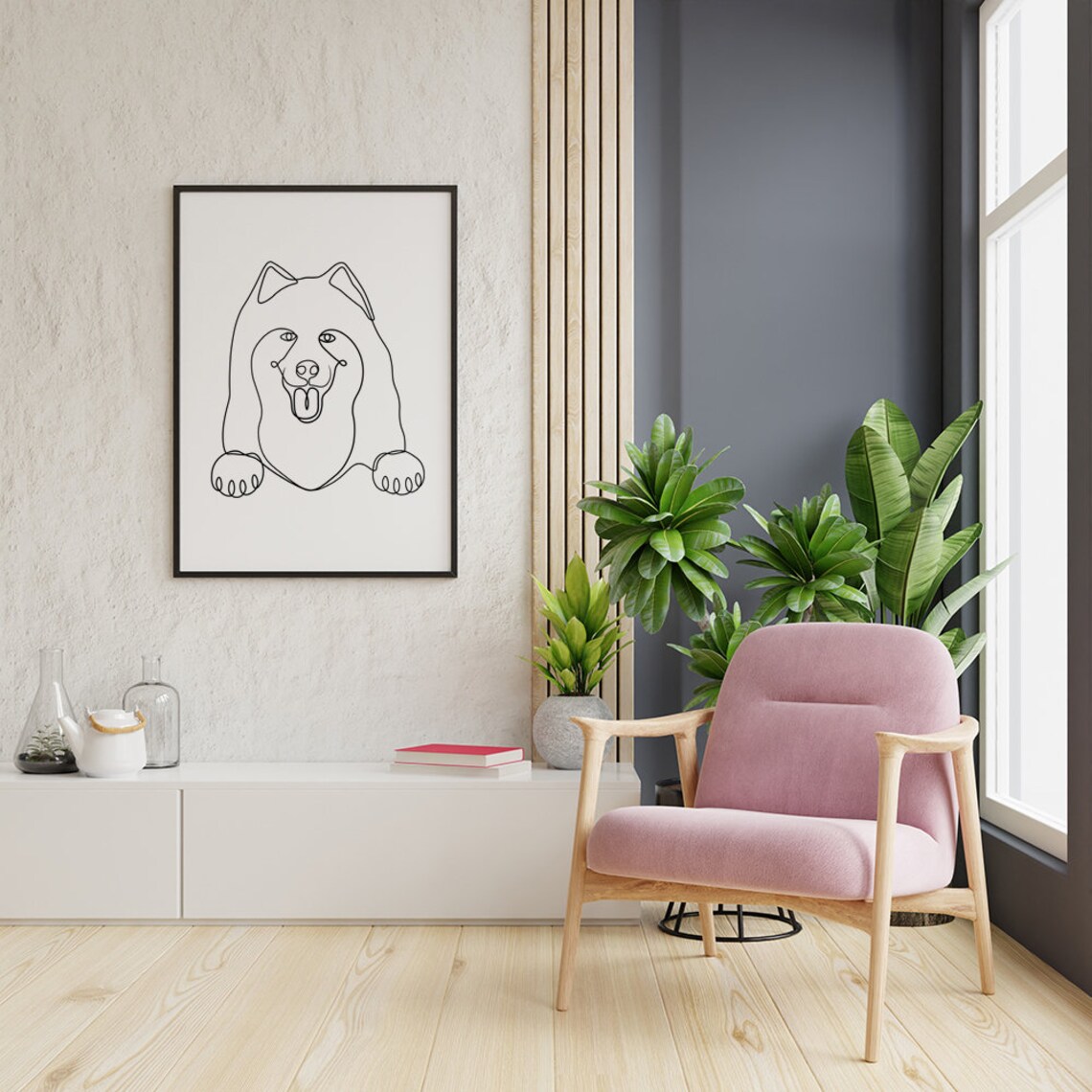 Dog Line Art Prints, Samoyed Line Art Prints, Portrait, Dog Arts ,art ...