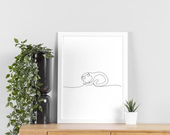 Cat sleeping Line Art Prints, Cat arts ,Art Prints, cat art Wall Art, Unique Gift, Instant download, Cat art print