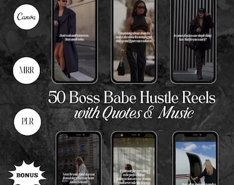 Luxury Boss Babe Instagram Reels | 50 Hustle Mindset Boss Babe Reels | Quotes and Music | Master Resell Rights, MRR PLR | Canva Template
