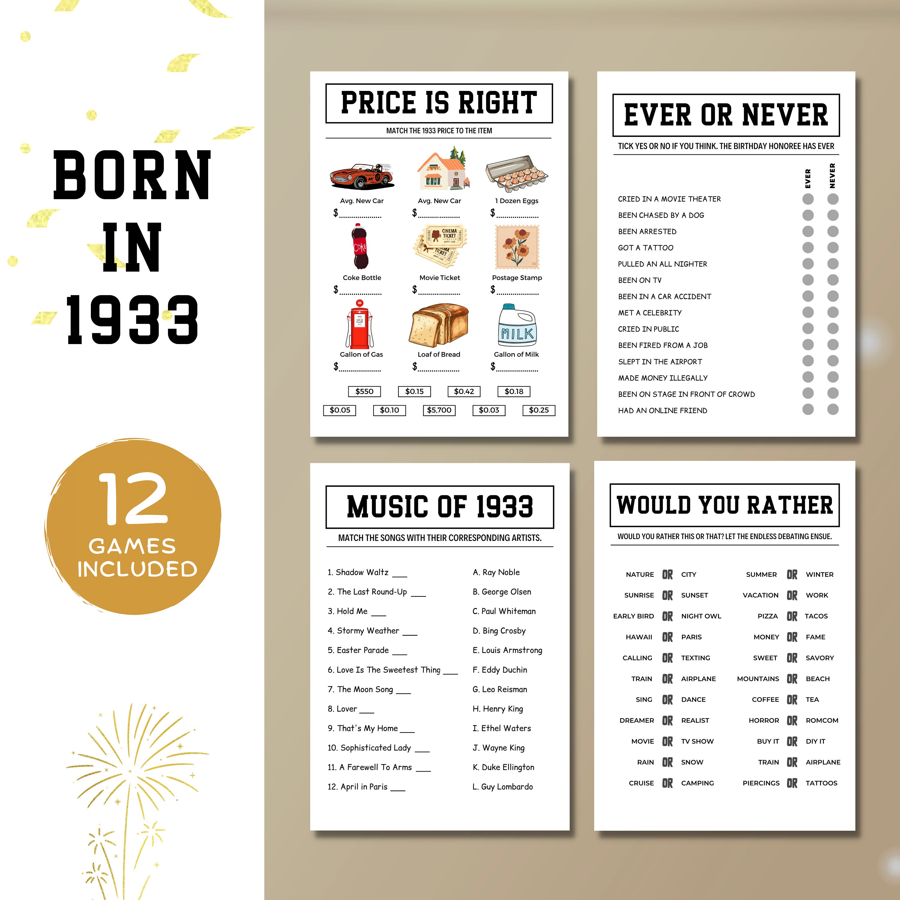 Printable 90th Birthday Party Games 90th Birthday Games - Etsy