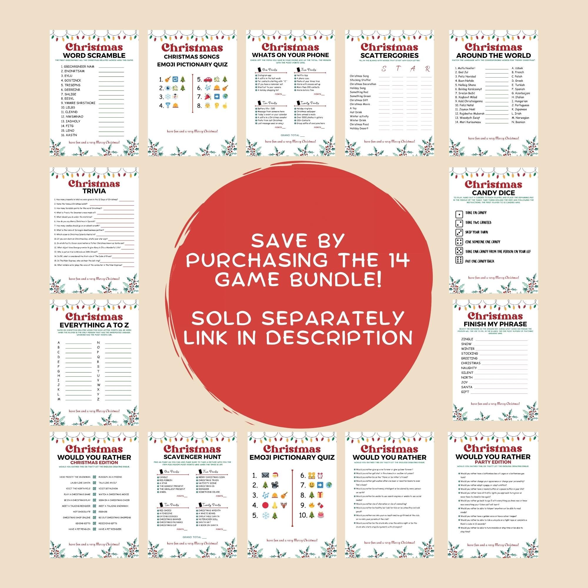 Christmas Scattergories Game Printable Scattergories Cards - Etsy
