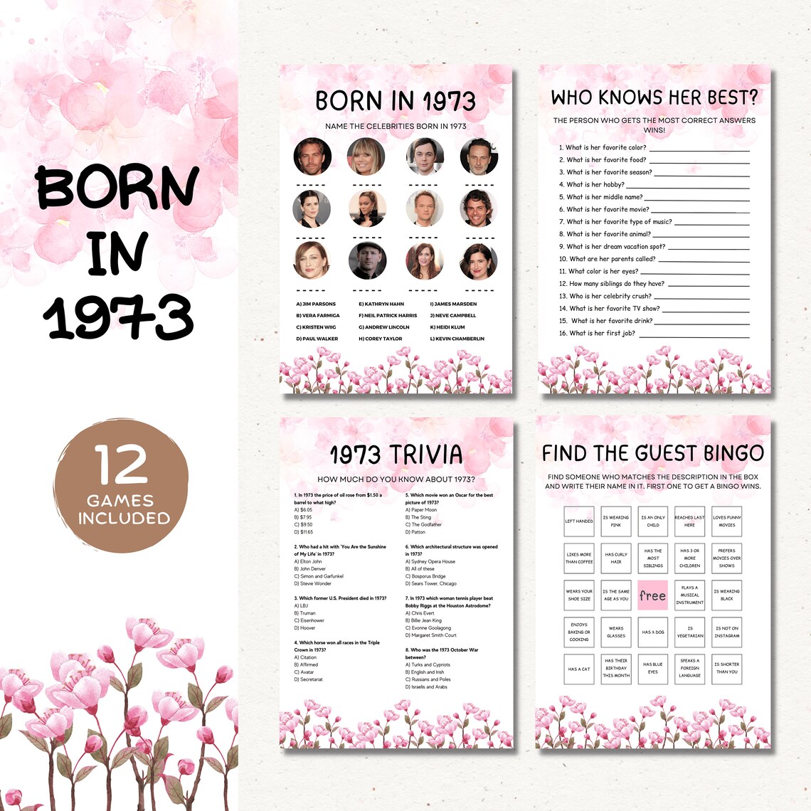 Printable 50th Birthday Party Games, 50th Birthday Party Games for Her ...