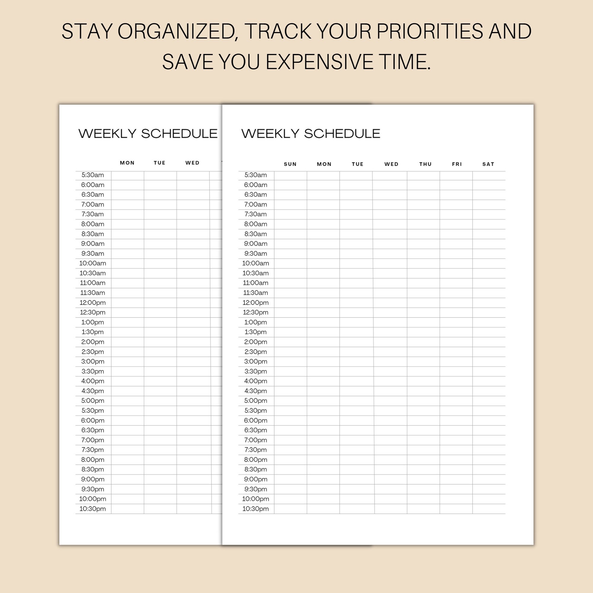 Half Hour Weekly Schedule Weekly Planner Printable - Etsy