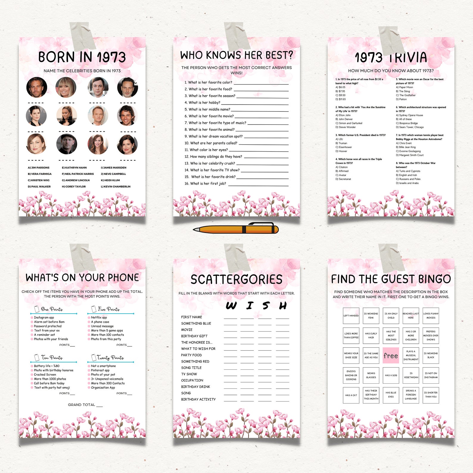 Printable 50th Birthday Party Games, 50th Birthday Party Games for Her ...
