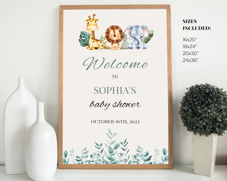 Safari Welcome Sign, Baby Shower Sign, Editable Welcome Sign, Printable ...