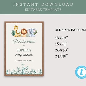 Safari Welcome Sign, Baby Shower Sign, Editable Welcome Sign, Printable ...