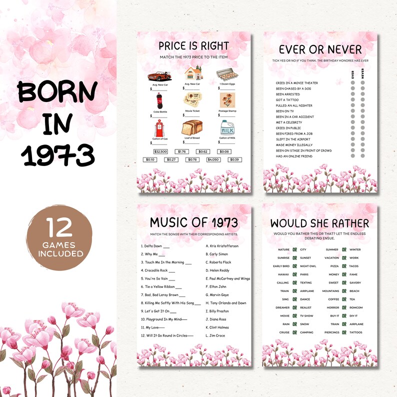 Printable 50th Birthday Party Games, 50th Birthday Party Games for Her ...