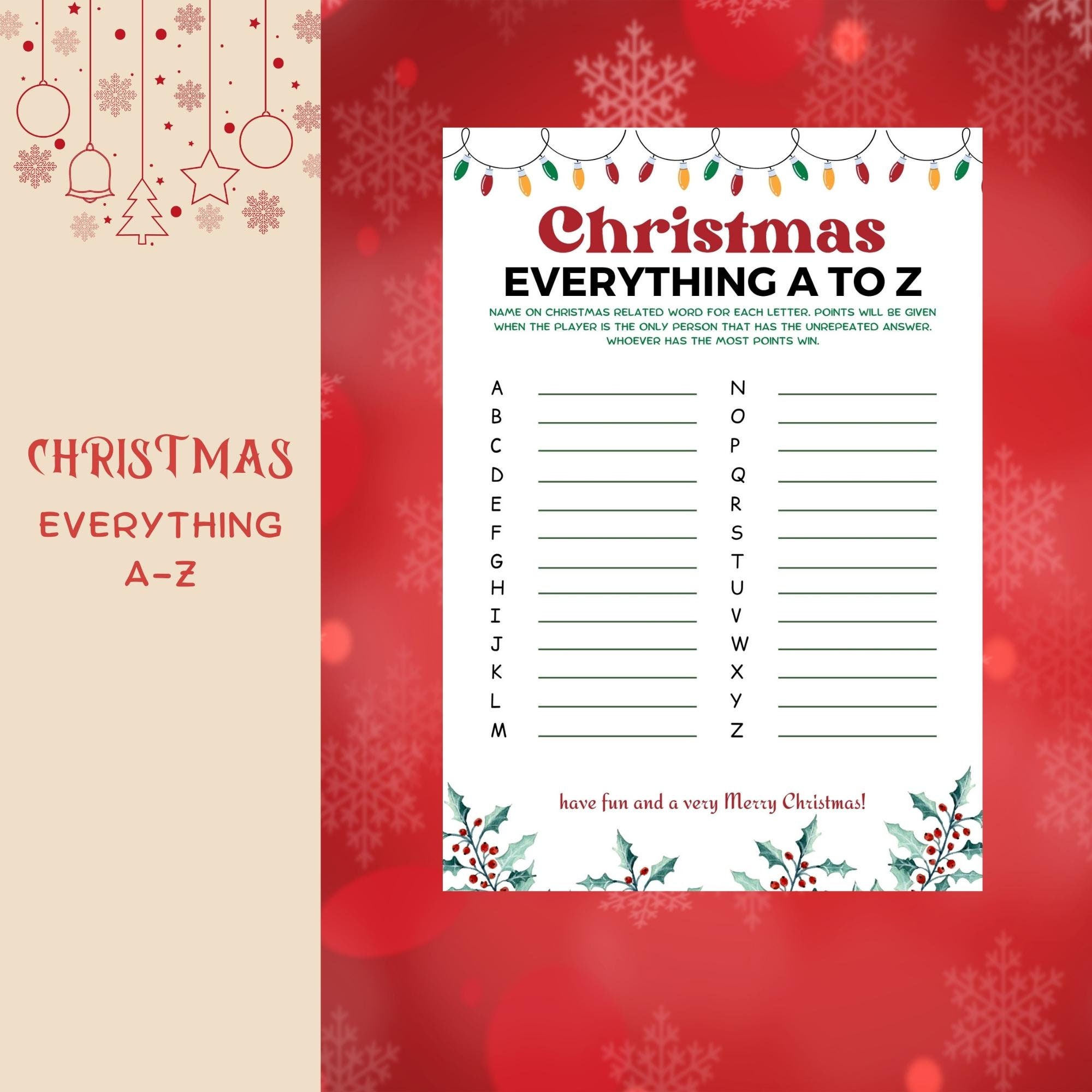 Christmas A to Z Game Printable ABC Christmas Game Christmas - Etsy