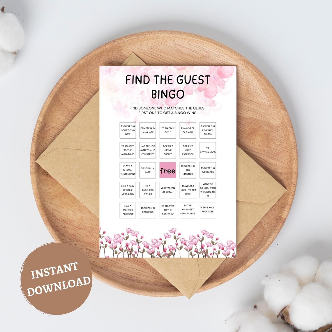 Find the Guest Bingo Game, Baby Shower Find the Guest Bingo, Baby Bingo ...