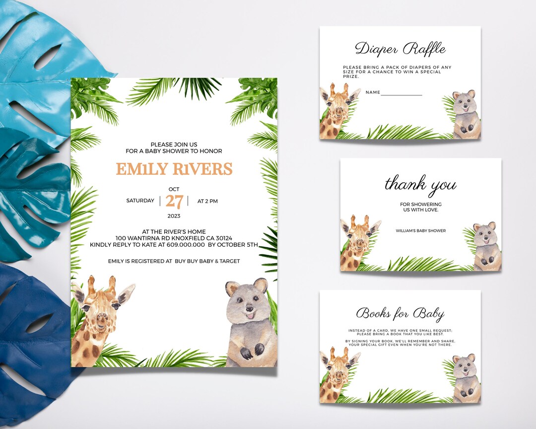 Greenery Safari Baby Shower Invitation Template, Oh Boy Safari Baby