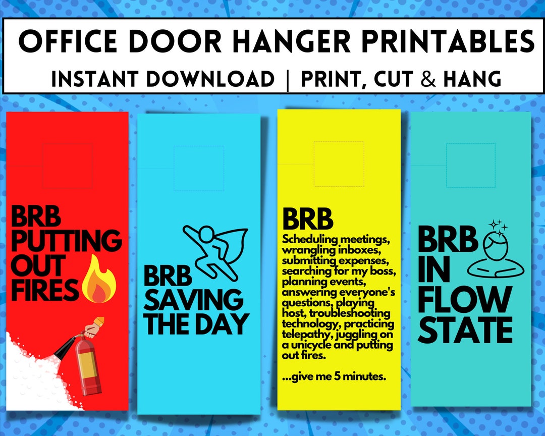 Office Door Hanger Printables Fun Digital Designs Set of 4 10.5x4.3