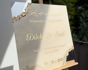 Acrylic Welcome Sign | Reception Sign | Reception Board for Dügün, Kina, Nisan, Söz (Gold, Silver)