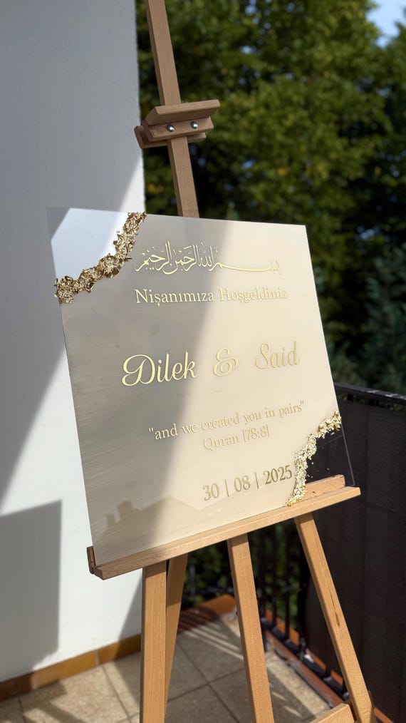 Acryl Willkommensschild | Empfangsschild | Empfangstafel für Dügün, Kina, Nisan, Söz (Gold, Silber)