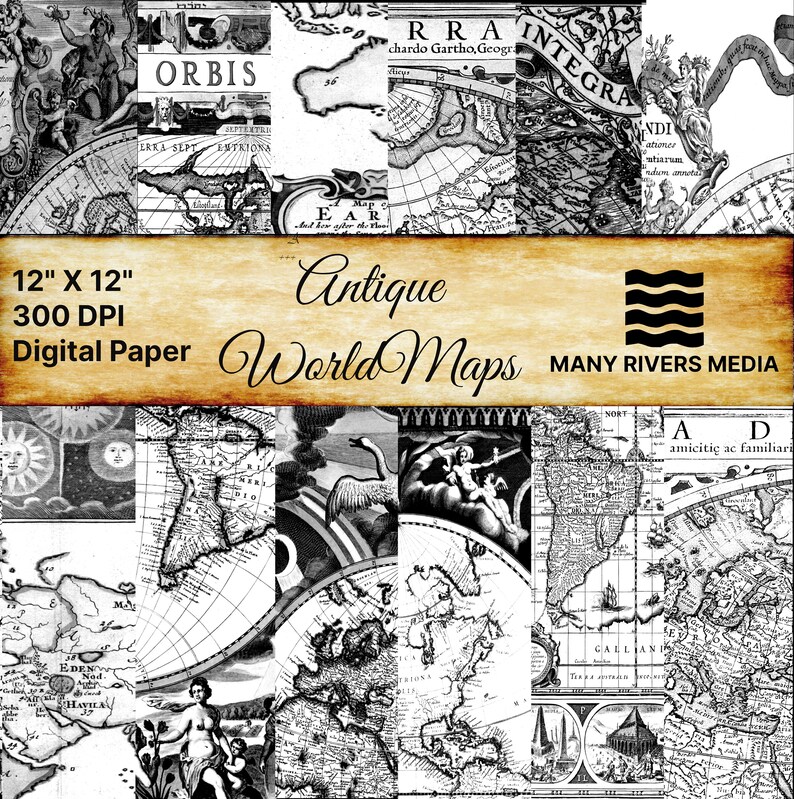 Antique Maps, Vintage Old Maps, Digital Paper, World Map, Map