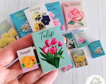 40 druckbare Miniaturbücher Cover, Puppenhaus, Blumen