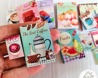 40 couvertures de livres miniatures imprimables, maison de poupée, recettes, aliments et boissons NATURELS