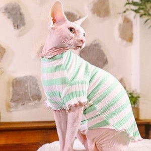 Personalized Sphynx Cat Clothes Ruffle Stripes Sphynx Cat Sweaters Hairless Cat Clothes Colorful Sphynx Kitten Clothes Sphinx Cat Gifts