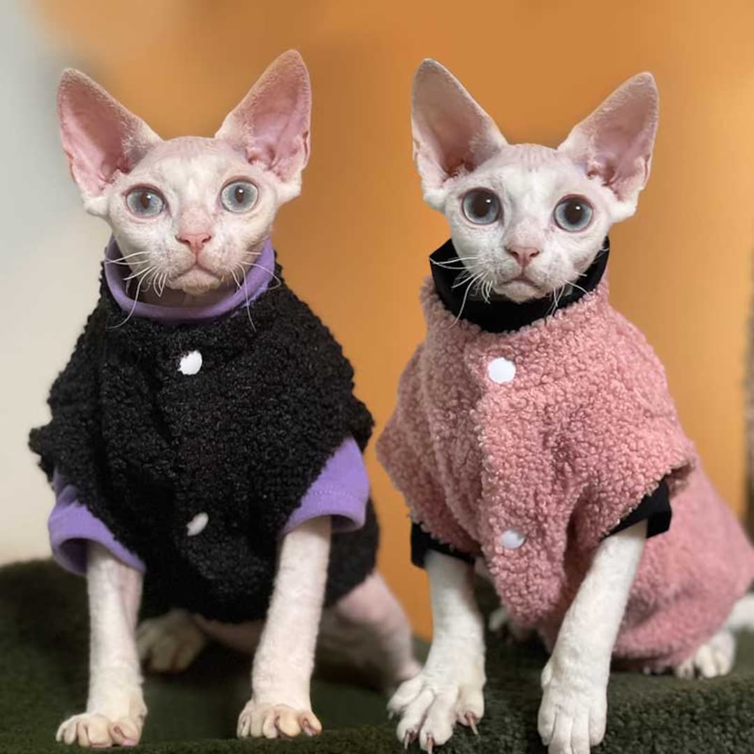 Drop Shoulder Fleece Cat Jacket for Sphynx Cat Clothes for Cats Winter