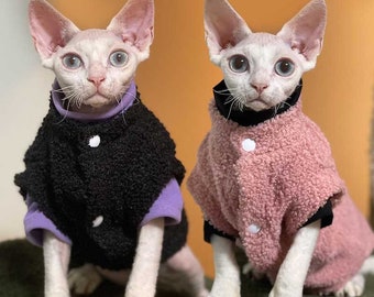 Drop Shoulder Fleece Cat Jacket for Sphynx Cat Clothes for Cats Winter Jacket Sphynx Sweater Cat Gifts for Cat Lovers Cat Sweater for Cats