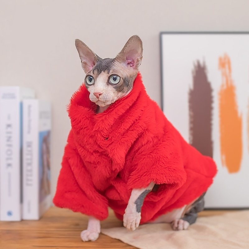 Sphynx Cat Sweater Jumper Waistcoat Clothes Faux Fur Pet Costume Winter Warm