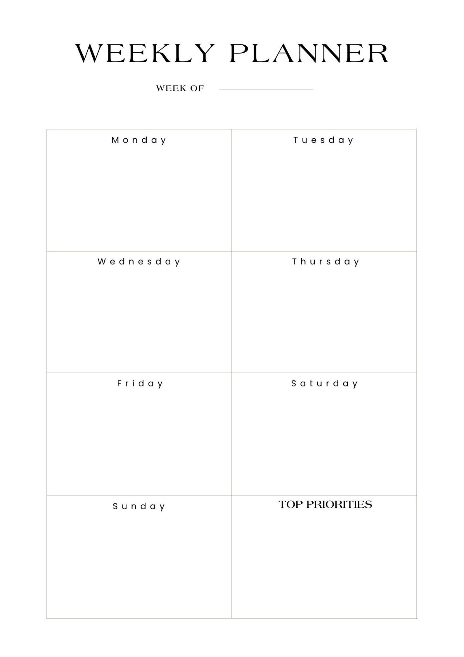 Minimal, Clean Weekly Planner Digital Download. Printable PDF - Etsy