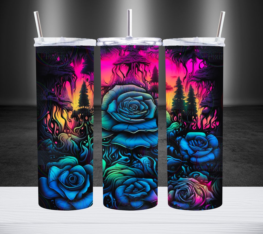 Neon Blue Forest Roses, 20 Oz Skinny Tumbler Sublimation Design ...