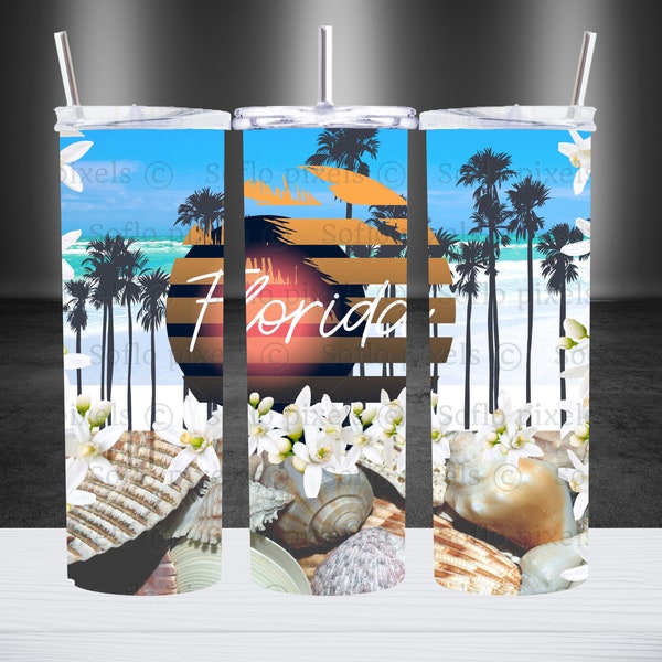 Florida Paradise PNG Sublimation for 20 oz Skinny Tumbler Wraps, Shirts, Totes, Cricut and Silhouettes
